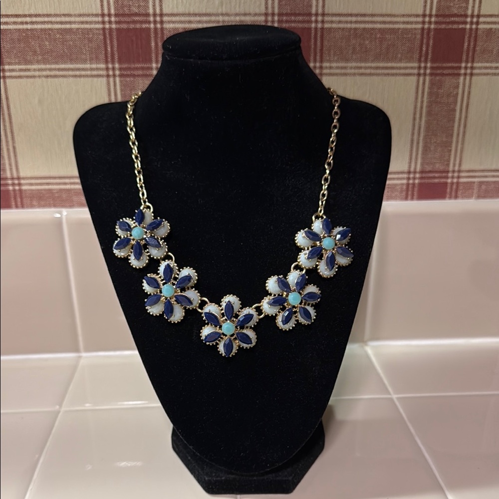Blue and Gold Floral Statement Necklace